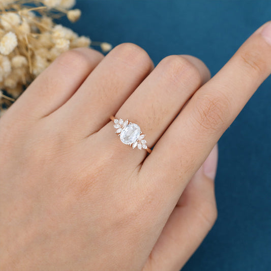 1.33 CT Oval Cluster Lab Grown Diamond Engagement Ring