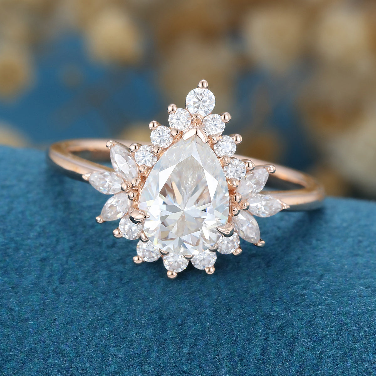 1 CT Pear Cluster Lab Grown Diamond Engagement Ring