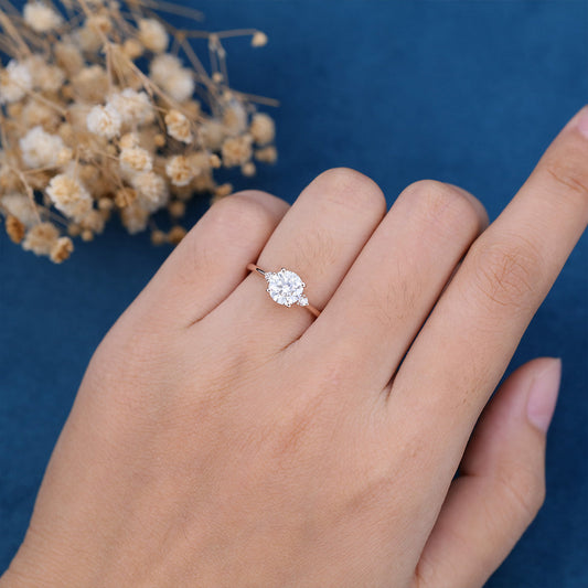 0.88 CT Round Three Stone Lab Grown Diamond Engagement Ring
