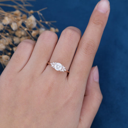 1.21 CT Round Cluster Lab Grown Diamond Engagement Ring