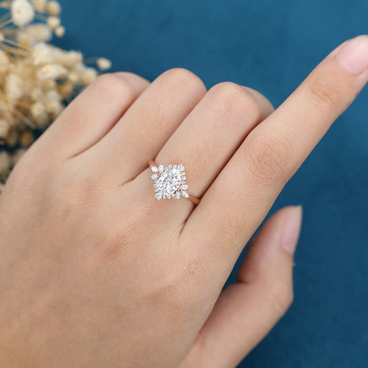 0.84 CT Oval Cluster Lab Grown Diamond Engagement Ring