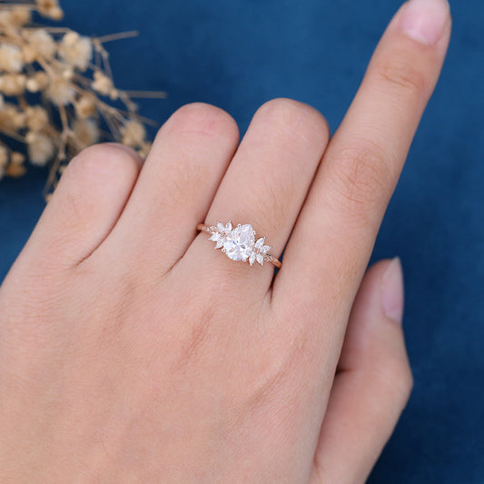 1 CT Pear Cluster Lab Grown Diamond Engagement Ring