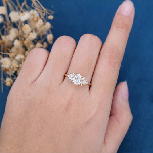 1 CT Pear Cluster Lab Grown Diamond Engagement Ring