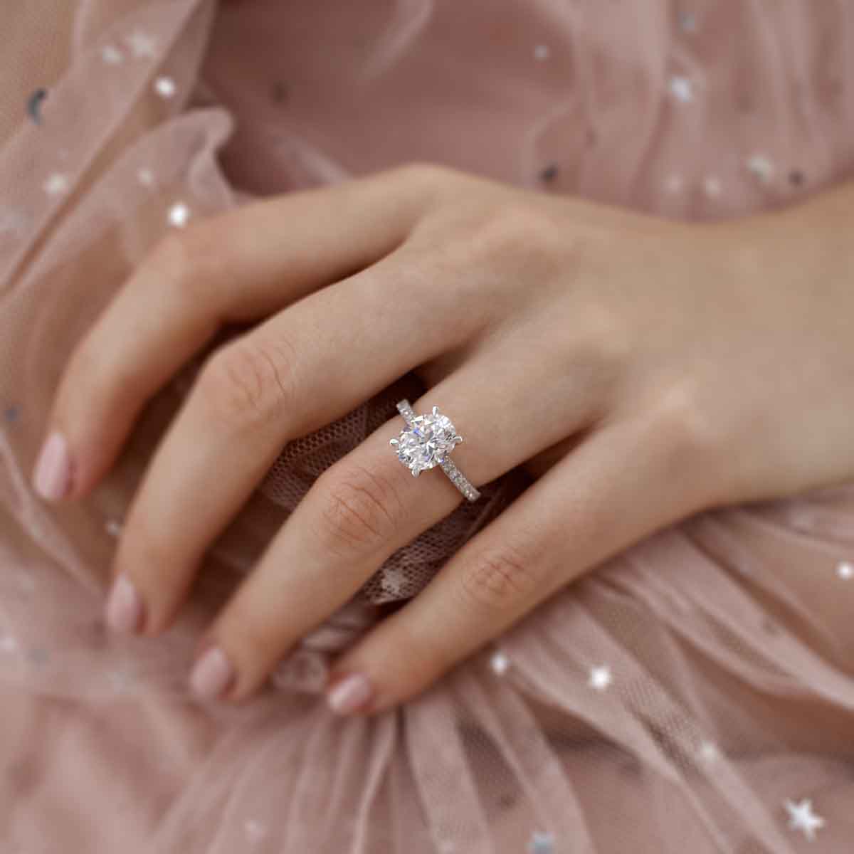 3 CT Oval Pave Lab Grown Diamond Engagement Ring