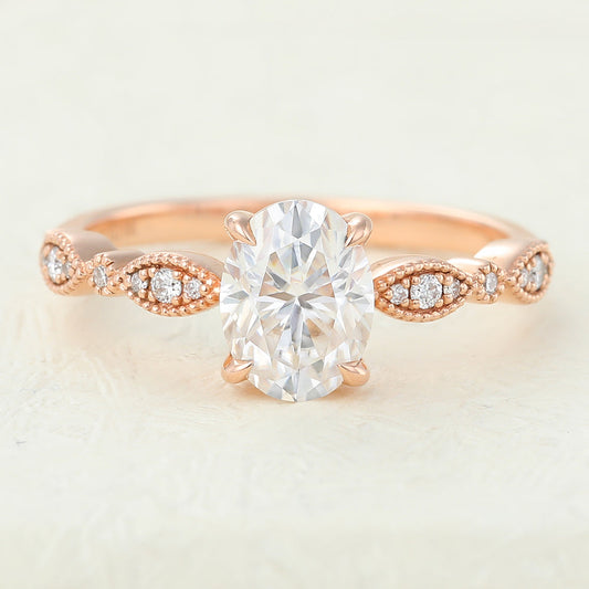 1.33 CT Oval Milgrain Pave Lab-Grown Diamond Engagement Ring