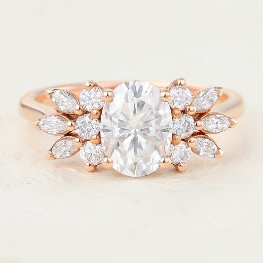 1.33 CT Oval Cluster Lab-Grown Diamond Engagement Ring