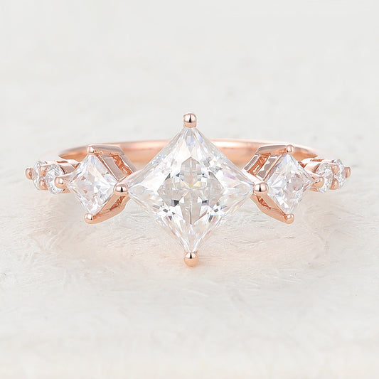 1.35 CT Princess Cluster Lab-Grown Diamond Engagement Ring