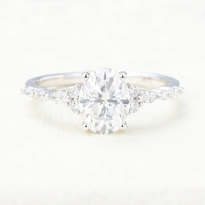 1.33 CT Oval Vintage Cluster & Pave Moissanite Engagement Ring