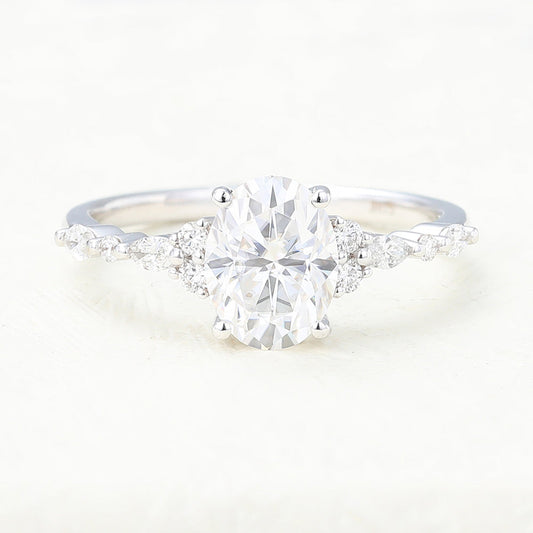 1.33 CT Oval Vintage Cluster & Pave Lab-Grown Diamond Engagement Ring