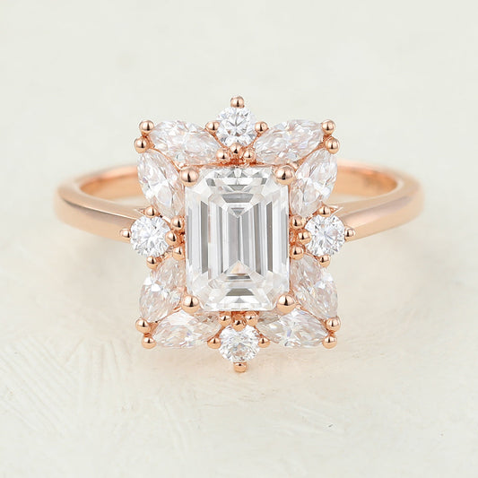 0.92 CT Emerald Cluster Lab-Grown Diamond Engagement Ring