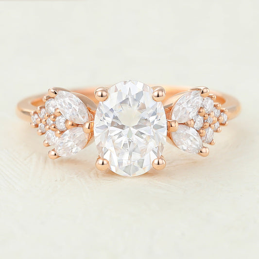 1.33 CT Oval Cluster Lab-Grown Diamond Engagement Ring