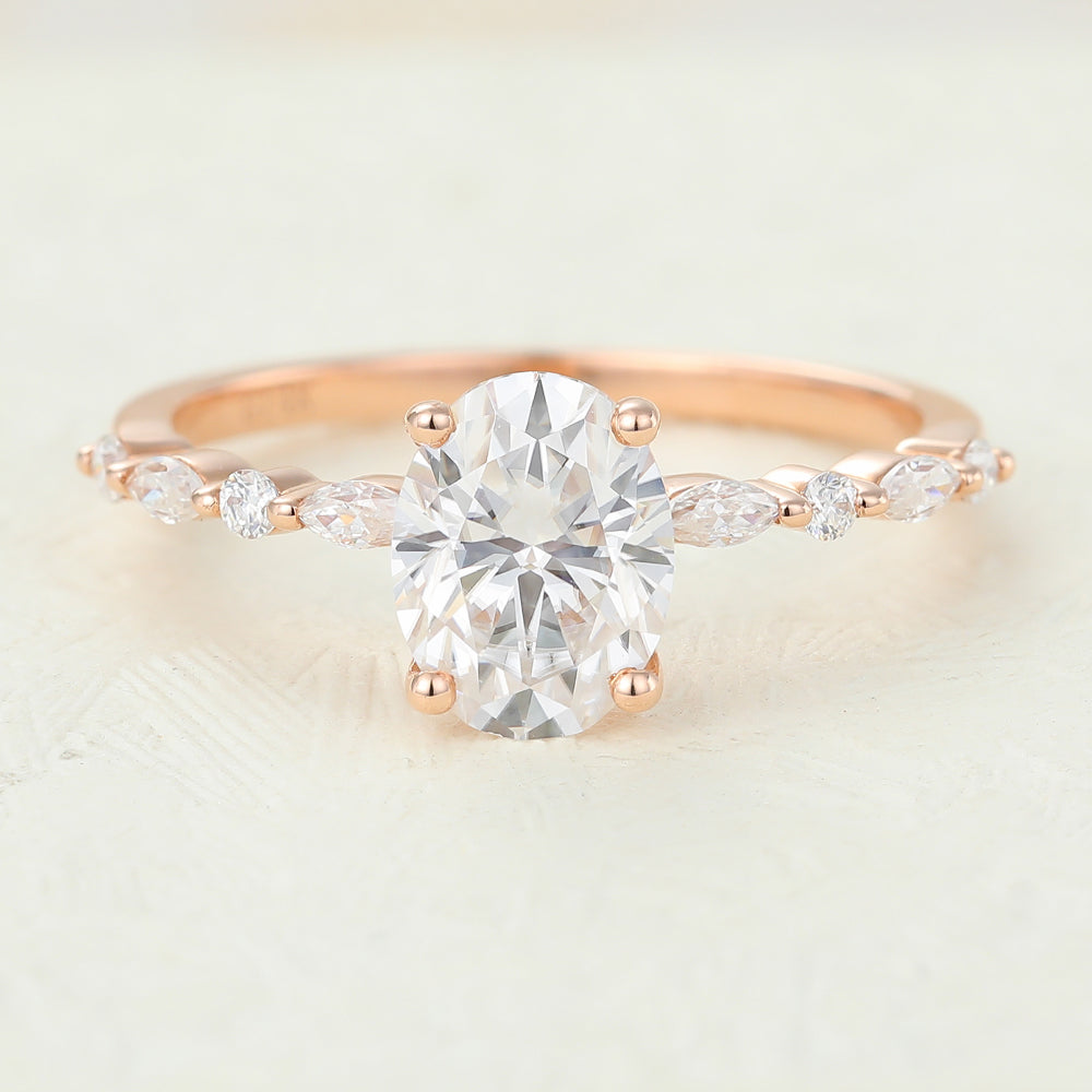 1.33 CT Oval Pave Moissanite Engagement Ring