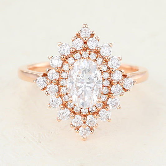 1.33 CT Oval Cluster Lab-Grown Diamond Engagement Ring