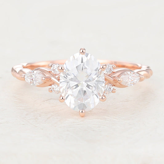 1.33 CT Oval Twisted Shank Cluster Lab-Grown Diamond Engagement Ring